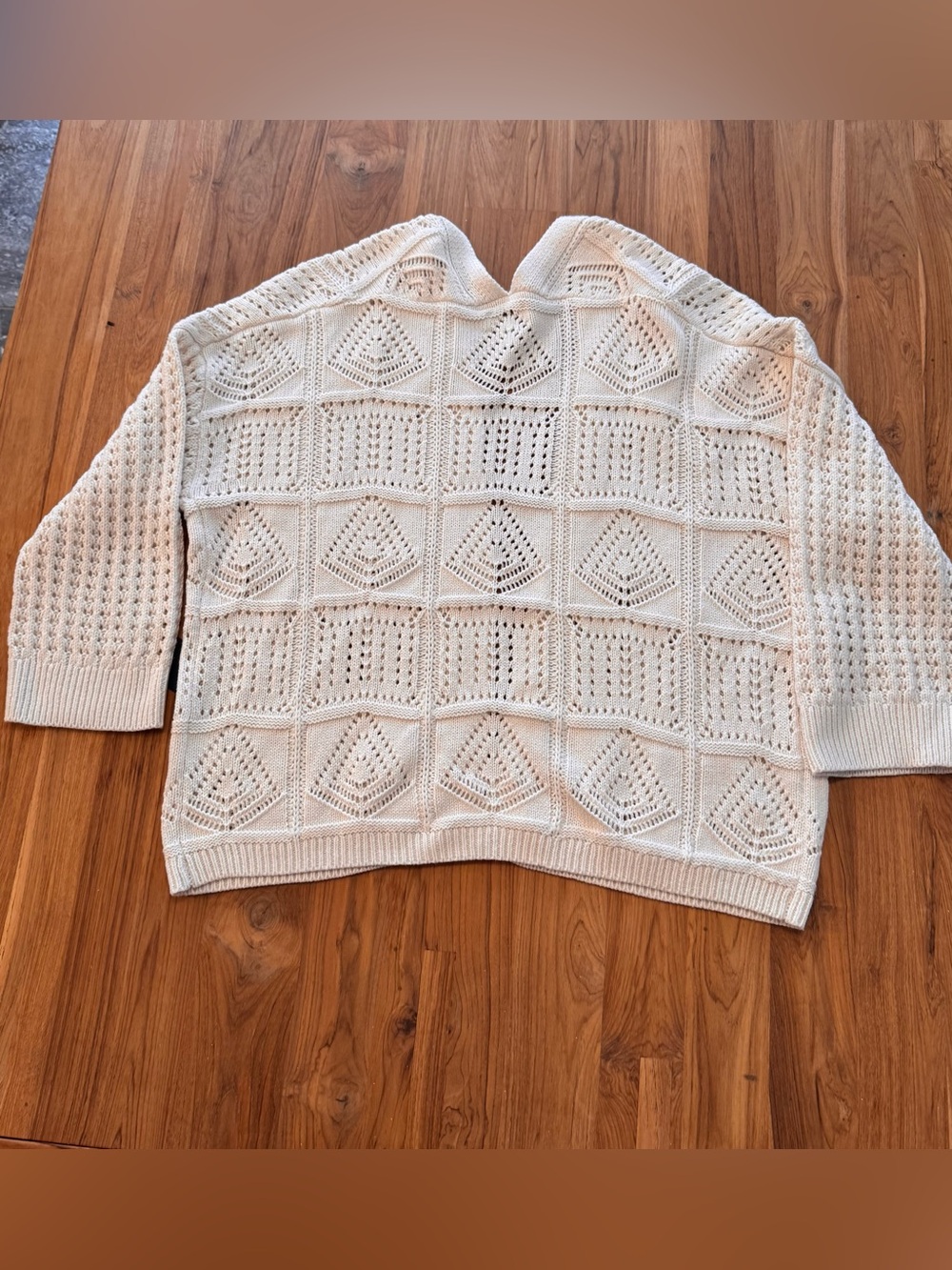 NWT Lucky Brand Pointelle Cardigan Women’s Small Open Front Crocheted Off White - Picture 2 of 12